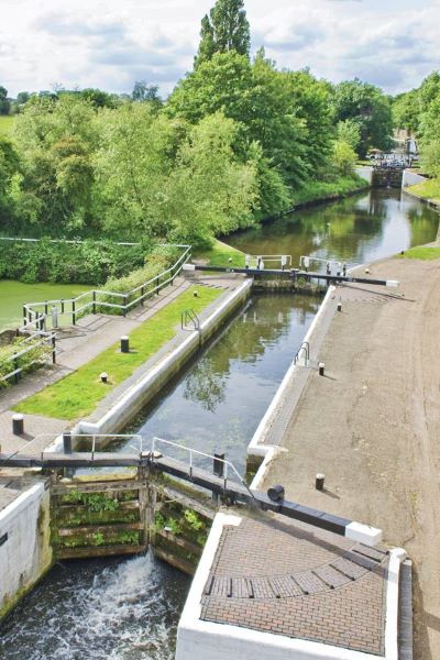 Bird's eye view of Hanwell Locks A view from above of a lock with other locks in the distance